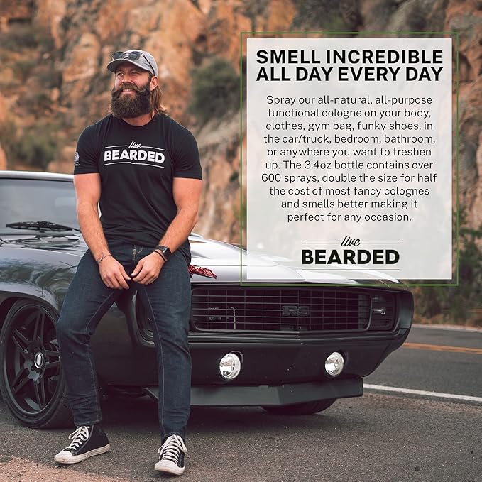 Live Bearded Utility Spray - All Purpose Cologne with Natural Fragrance - Made in the USA - 3.4 fl oz Bottle | Canyon Scent - Juniper, Cypress, Fir Needle