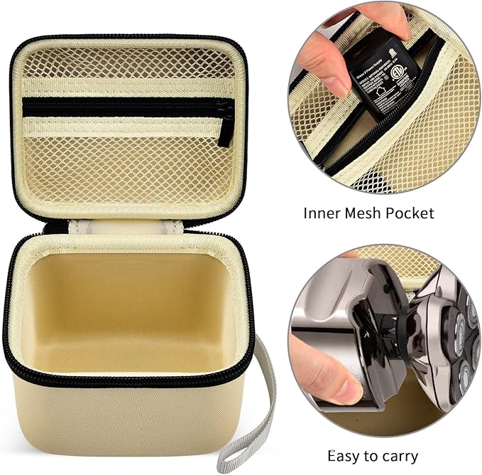 Case for Skull Shaver Electric Pitbull Pro Razor, Hard Travel Rotary Men Head Shavers Beard Trimmer Storage Carrying Box with Zipper Mesh Pocket for Men's Gold Pro Mustache Grooming Kit, Beige-Only