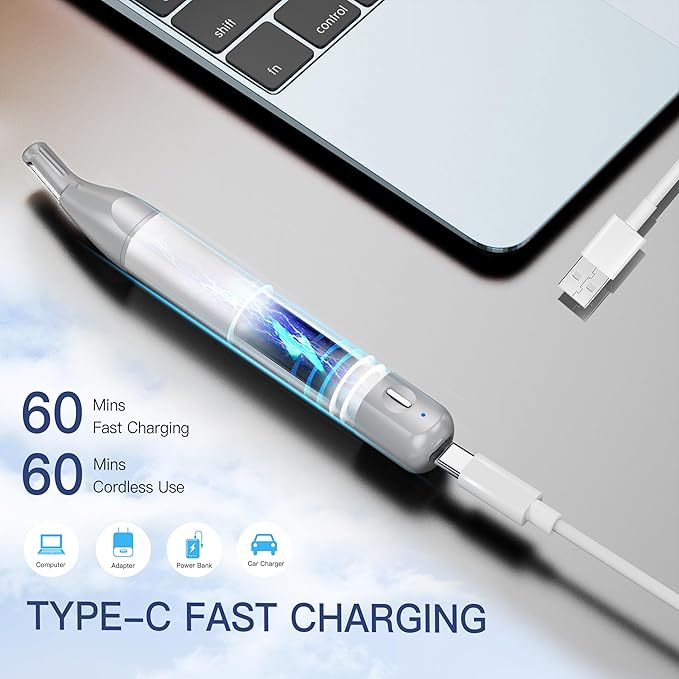 Nose Hair Trimmer for Men Women 2in1 Facial Hair Removal Trimmer - Metal Body, Rechargeable, Waterproof, Portable - Nose, Ear, Eyebrow, Peach-Fuzz, Lips, Chin (Silver)