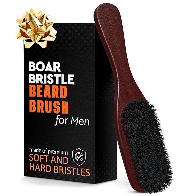 Mens Beard Brush with Handle – Soft Boar Bristle Beard Brush for Men, 9" Wooden Design for Beards, Mustaches & Slick Back Hair – Comfortable Grip, Styling Control, for Daily Grooming & Barbershop Use