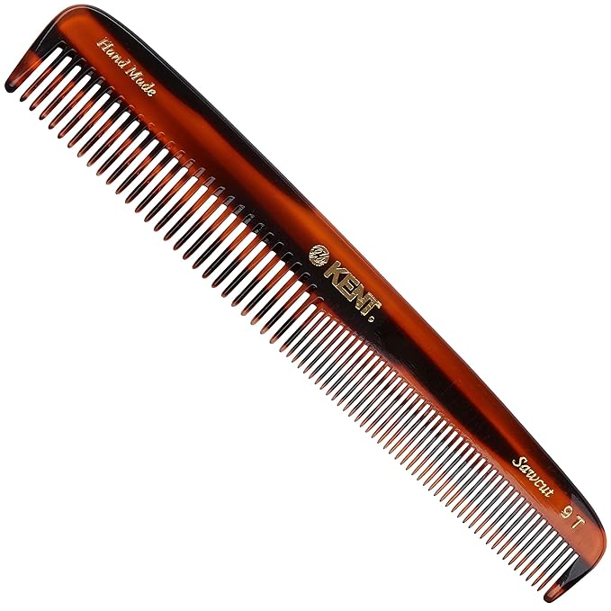 Kent 9T Tortoiseshell Fine and Wide Tooth Comb - Large Handmade and Saw-Cut Detangler for Wet Hair - Durable Grooming for Men and Women - Made in England
