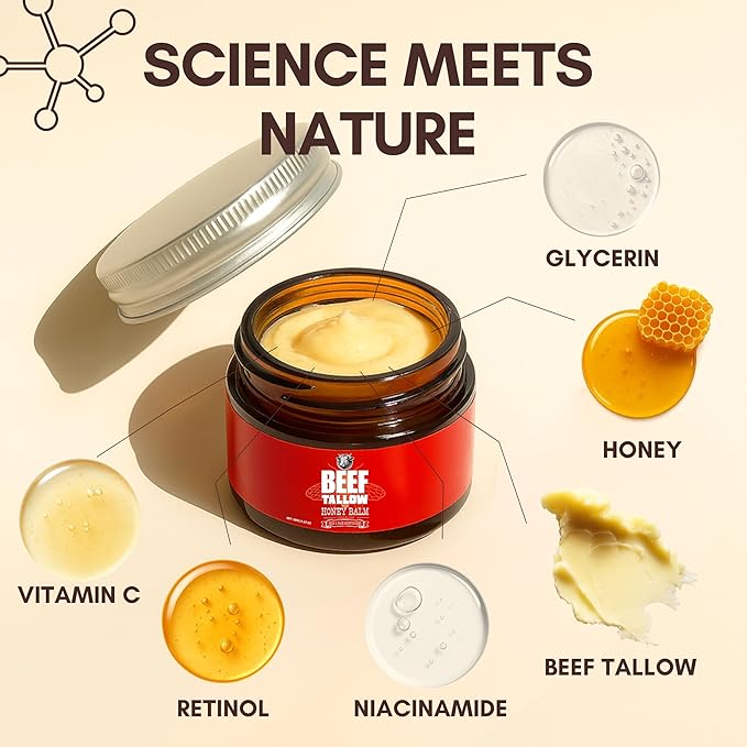 Beef Tallow for Skin and Face Moisturizer Cream – Grass-Fed Beef Tallow + Glycerin with Honey & Citrus Notes | Natural Hydrating Face & Body Cream for Smooth, Soft & Healthy-Looking Skin | 4.23 oz