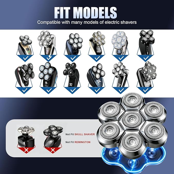 7 Head Floating Shaver Replacement Heads for Freebird Head Shaver for Bald Men, Universal Magnetic 7D Head Shavers for SHPAVVER/Wyklaus/Cyruzi Shaver Head