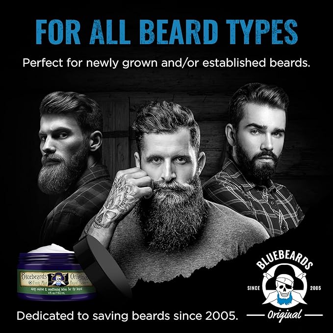 Bluebeards Original Beard Balm Leave-in Conditioner - 4 oz Fresh Mint Beard Saver Softener for Men with Aloe & Peppermint Oil Deeply Conditions & Moisturizes Mustache & Skin - Made in USA