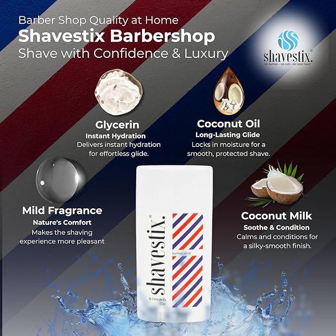Travel Size Shaving Cream Stick 2.75 Oz | Barber Shop - Shaver Friendly Mens Hair Removal Cream Bar | Shavestix Shave Stick Sub Foam, Gel, Soap