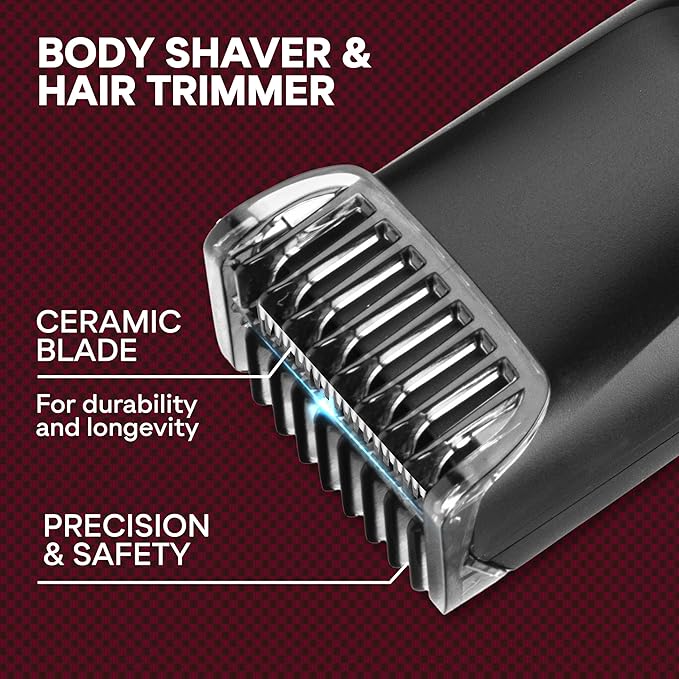 Bell+Howell Vacutrim Cordless Body Shaver for Men, Rechargeable Grooming Tool with 20 Trim Settings, Integrated Vacuum System - Black, 7.5", As Seen On TV