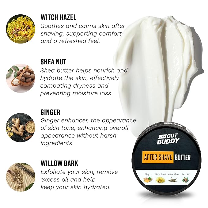 The Cut Buddy After Shave Butter for Men & Women, Moisturizer with Shaving Razor Bump Defense, Witch Hazel, Shea Butter, Ginger & Willow Bark, 8 Fl Oz