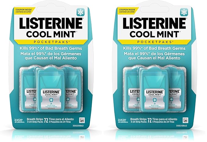 Listerine Pocketpaks Breath Strips, Cool Mint, 72 Count (Pack of 2)