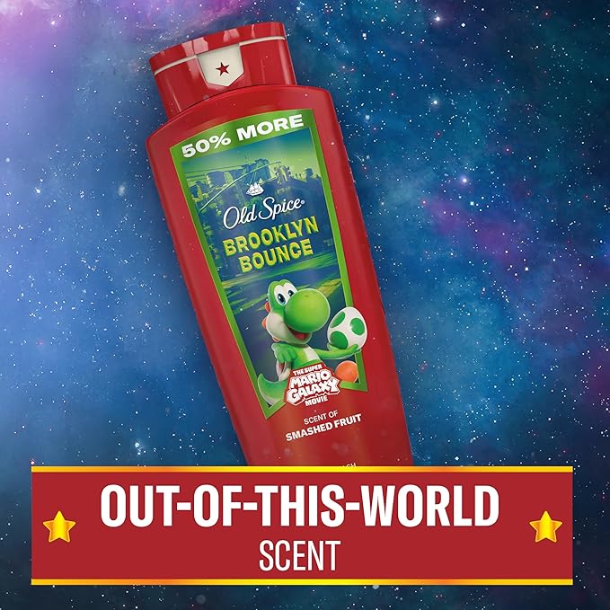 Old Spice Body & Face Wash for Men, x The Super Mario Galaxy Movie, 3X Defense, 24/7 Shower Fresh with Long Lasting Scent, Smell Super with Brooklyn Bounce, Smashed Fruit Scent, 24 oz