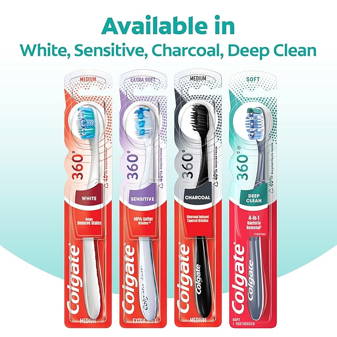 Colgate 360 Toothbrush with Tongue and Cheek Cleaner, Medium Toothbrush, 1 Pack