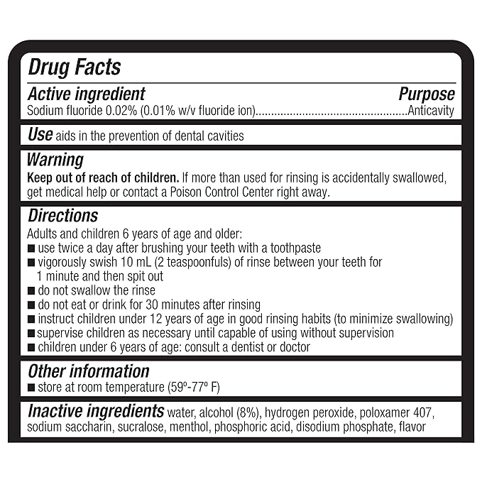 Amazon Basics Whitening Anticavity Mouthwash, Fresh Mint Flavor, Whitens Teeth, Prevents Cavities, 16 Fluid Ounces, 1-Pack (Previously Solimo)