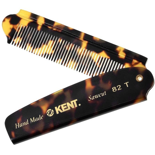 Kent 82T TY Handmade Folding Pocket Comb for Men, Fine Tooth Hair Comb Straightener for Everyday Grooming Styling Hair, Beard or Mustache, Use Dry or with Balms, Saw Cut Hand Polished, Made in England