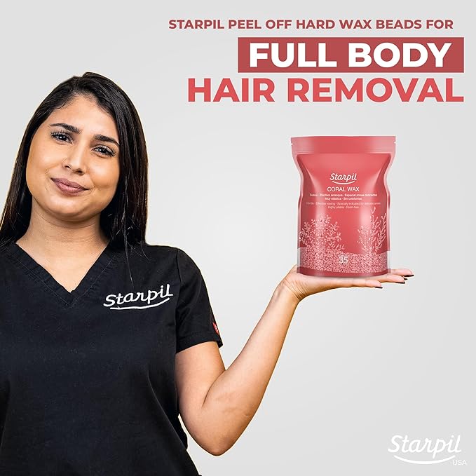 Starpil Wax 1000g / 2.2 lb Coral Hard Wax Beads for Painless Hair Removal, Stripless Wax Beads, Polymer Blend Low Temperature Wax for Face, Bikini, Brazilian, Legs, Underarm, Back and Chest