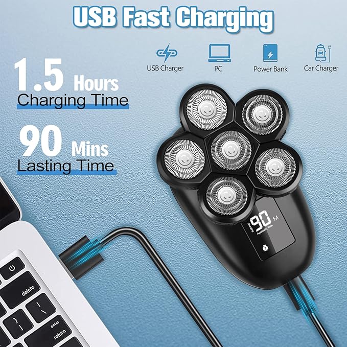 Head Shaver for Bald Men,6-in-1 Electric Shaver for Bald Head 6D Wet/Dry Waterproof Mens Electric Razor Head Shavers Mens Grooming Kit Cordless Rechargeable Face Head Shaving Rotary Shavers
