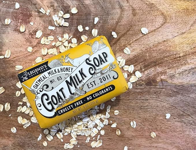 Legend's Creek Farm Goat Milk Soap - Triple Milled Moisturizing Bar for Hands and Body - 9 Oz Creamy Lather, Nourishing, Natural Soap for Sensitive Skin (Oatmeal, Milk & Honey, Pack of 2)