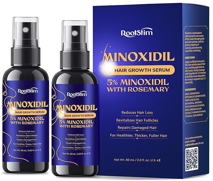 5% Minoxidil Hair Growth for Men and Women: 2-Pack Extra Strength Minoxidil Hair Loss Treatment Serum with Rosemary for Faster Stronger Thicker Hair Growth - 60ML Each