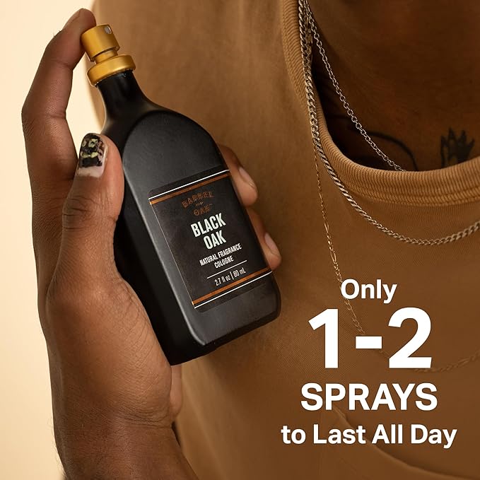 Barrel & Oak Cologne for Men, Natural Essential Oil-Based Men's Fragrances, Long-Lasting Men's Cologne for Day & Night, Paraben & SLS-Free, Gifts for Men, Black Oak, 2.7 oz