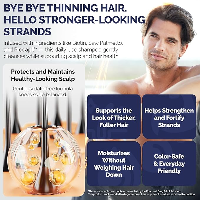 Anti-Thinning Peptide Shampoo – Sulfate Free Copper Peptide DHT Shampoo With Biotin, Caffeine & Saw Palmetto, Formulated For Women & Men, Safe For Color-Treated & All Hair Types, 16 fl.oz (2 Pack)