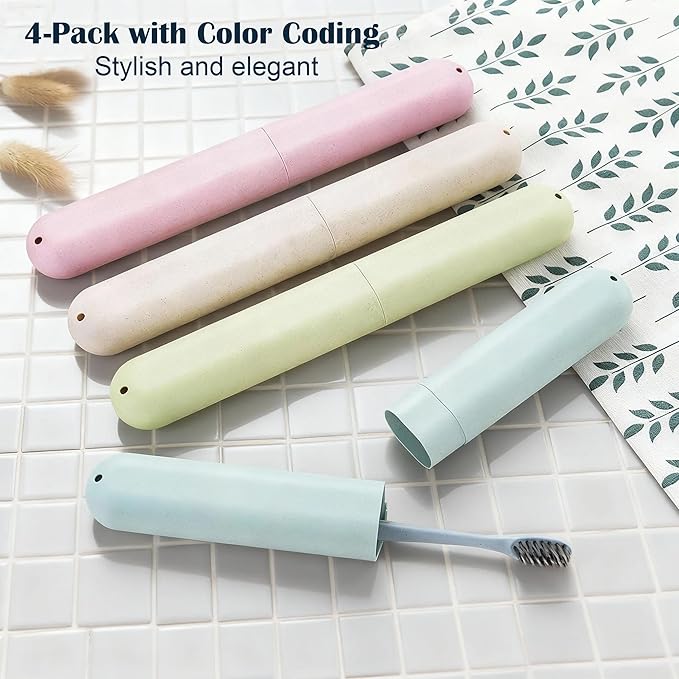 4-Pack Toothbrush Travel Case, Plastic Dustproof Breathable Travel Toothbrush Holders for Home, Travel, Business, Camping, School, Portable Travel Toothbrush Containers