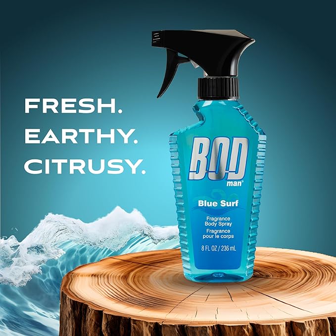 BOD man Blue Surf Body Spray 8 Fl Oz and Fresh Guy Body Spray 8 oz Men's Fragrances