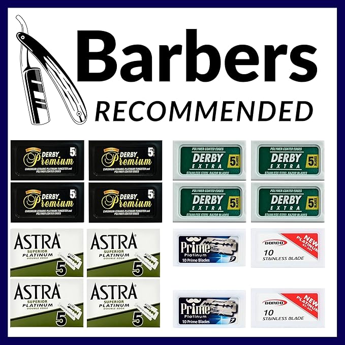Double Edge Safety Razor Blades Sampler Pack for Men-Includes 3 Top Global Brands: Dorco Astra Derby-Comfortable Shaving –Fits All Double Edge Safety Razors (100)