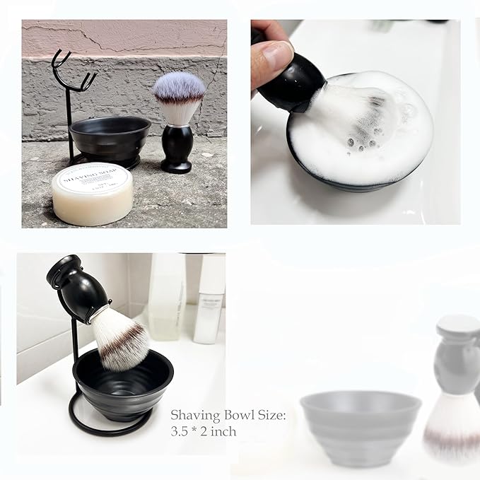 JEQUIL&CORENVEO Shaving Brush Set for Men, 4pcs Synthetic Shaving Brush with Shaving Soap, Stand and Shaving Bowl
