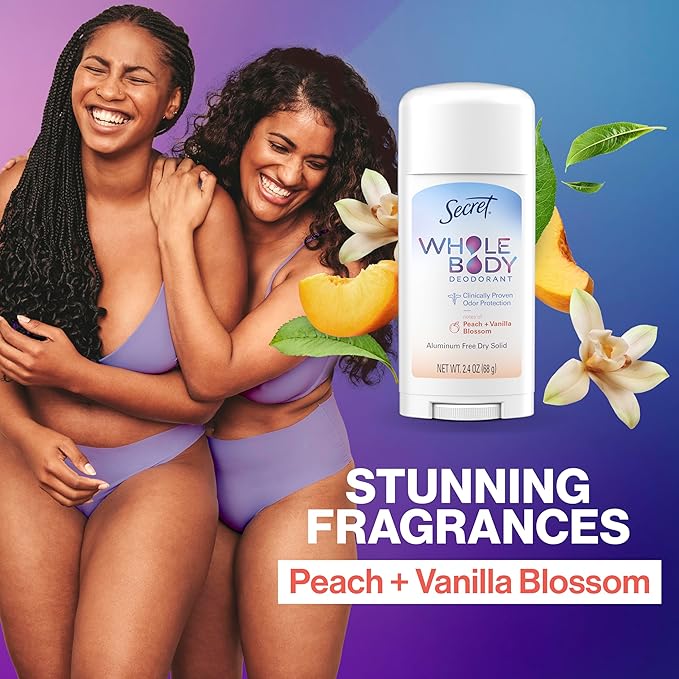 Secret Whole Body Deodorant for Women, Stick + Spray Bundle, Peach + Vanilla Blossom Scent, Aluminum Free, 72 HR Odor Protection, 2.4 oz & 3.5 oz (Pack of 2)