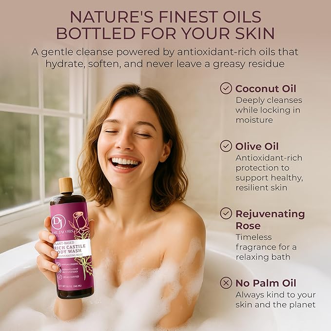 Dr. Jacobs Naturals Pure Castile Soap Liquid Body Wash, Rose - Plant Based Body Soap Infused with Vitamin E and Aloe Vera to Moisturize Dry and Sensitive Skin - Made in The USA - 32 oz, Pack of 2