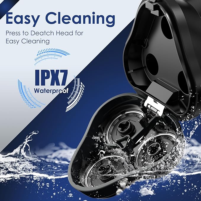 Electric Rechargeable Shaver for Men,Wet & Dry Electric Razor, IPX7 Waterproof Rotary Shaver for Men,4D Floating Head, LED Display,Type-C, Travel-Friendly, Black