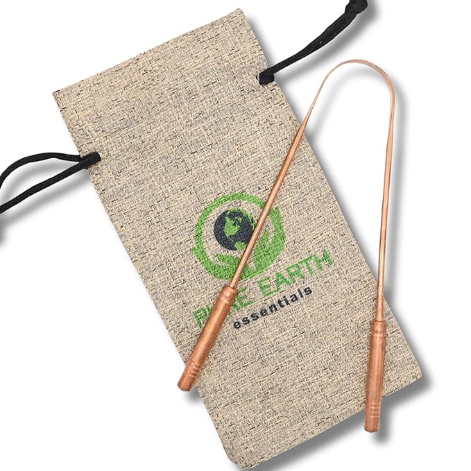 Pure Copper Tongue Scraper for Adults and Kids - Ayurvedic Tongue Cleaner with Case - Reusable Copper Tongue Cleaner for Fresh Breath and Daily Oral Care by PURE EARTH Essentials (1 Piece/Pack)
