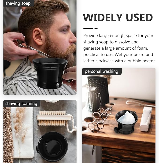 TEHAUX Men’s Black Ceramic Shaving Soap Bowl Foaming Container Practical Bubble Foaming Bowl for Wet Shaving Grooming Accessory
