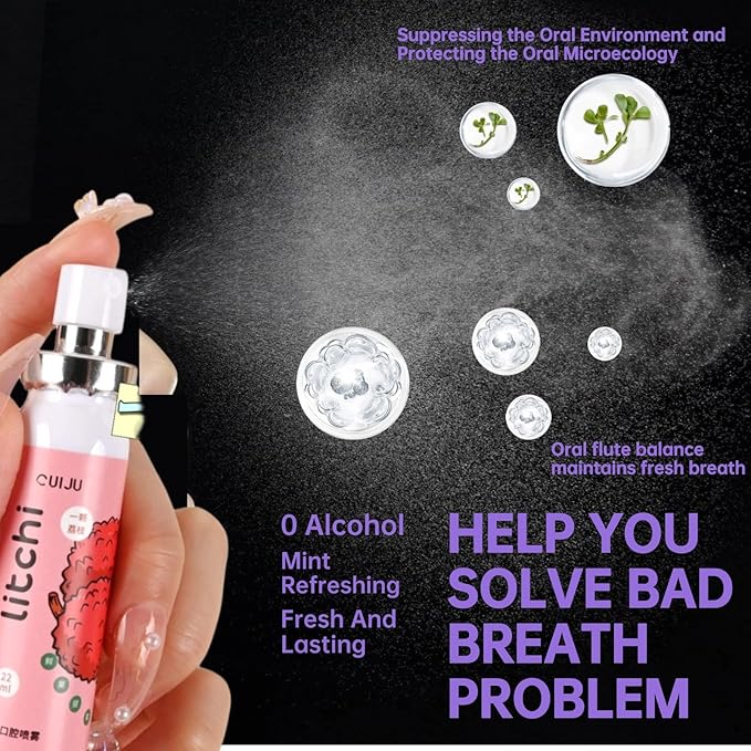 5PCS Oral Breath Spray, Natural Fresh Fruit Breath Freshener Spray, Portable Refreshing Cool Fresh Mint Dry Mouth Spray Bad Breath Treatment Oral Odor Care Spray for Adults