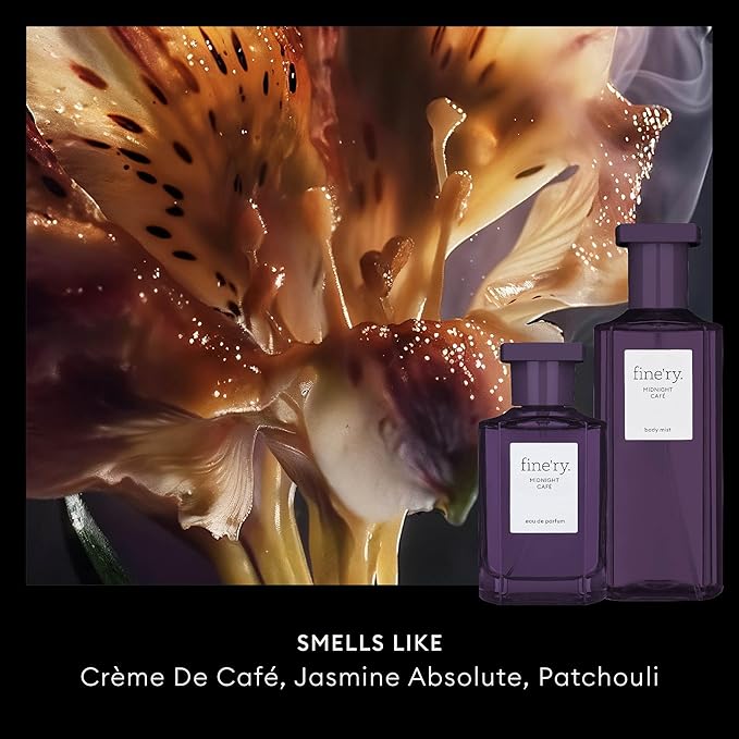 Fine'ry Jasmine Gourmand Perfume - Midnight Cafe, for Women - Crème de Café, Patchouli - Bold, Floral, Long-Lasting Hair + Body Cologne Parfum Fragrance, Full Size (60mL)