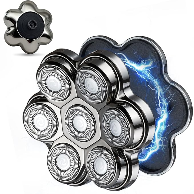 Head Shaver Replacement Heads Magnetic 7 Blades Razor Replacement Blades Compatible with Freebird Shaver & Other Brands (hmsilver7)