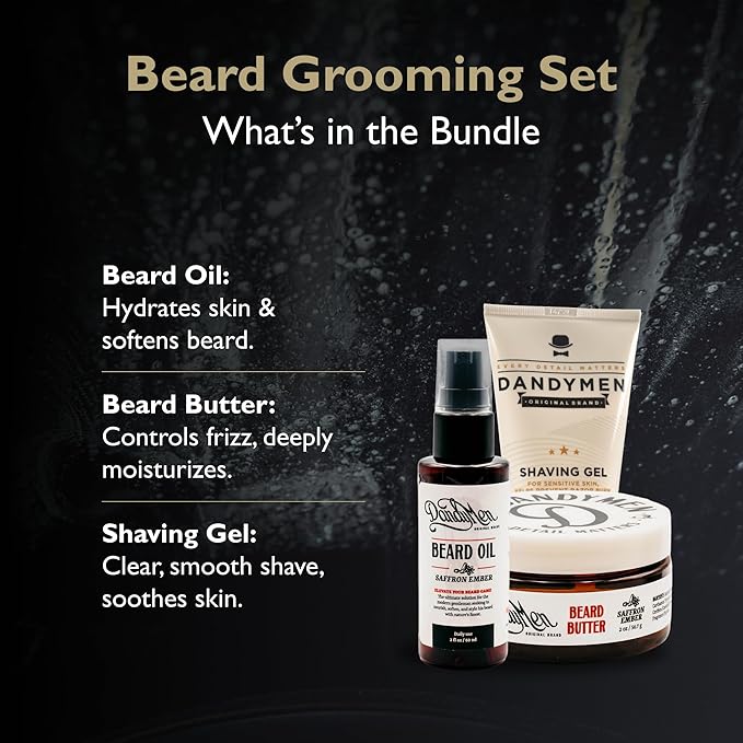 Beard Grooming Set – Beard Oil, Beard Butter & Shaving Gel – Hydrate, Soften & Style (3-pack, Saffron Ember)