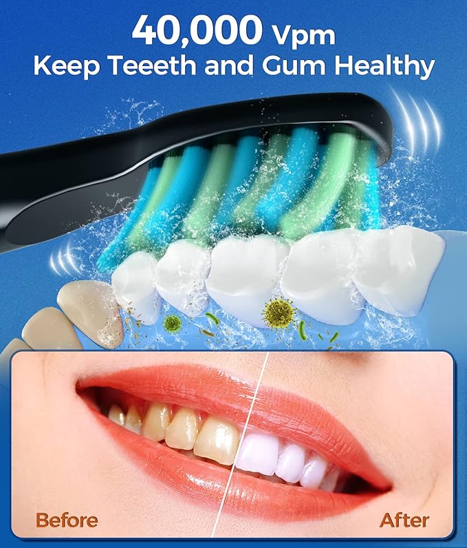 TEETHEORY Electric Toothbrush for Adults with 8 𝐁𝐫𝐮𝐬𝐡 𝐇𝐞𝐚𝐝𝐬, Sonic Electric Toothbrush with 40000 VPM Deep Clean 5 Modes, Rechargeable Toothbrushes Fast Charge 4 Hours Last 30 Days