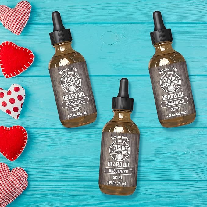 Viking Revolution Beard Oil for Men - Unscented - Natural Mens Beard Oil with Argan Oil and Jojoba Oil - Beard Softener, Strengthens and Moisturizes - Beard Conditioner for Men (3 Pack, 3 Fl Oz)