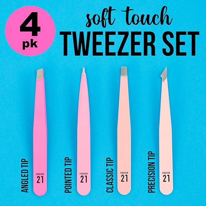 Perfect Brow Kit - 4pk Soft Touch Tweezers, Hair Removal Tweezers For Women |Angled and Pointed Tweezer Set, Precision Tweezers For Fine Ingrown Hair & Everyday Grooming
