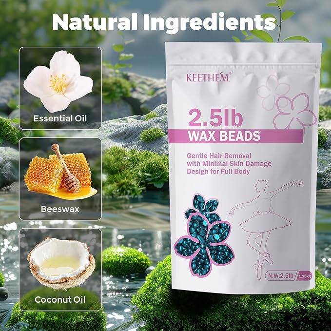 2.5lb Wax Beads, Hard Wax Beads for Coarse Hair Removal and Sensitive Skin- Waxing Beads for Women Men - Hard Wax Recommended for Full Body Bikini Brazilian Waxing (Jasmine)