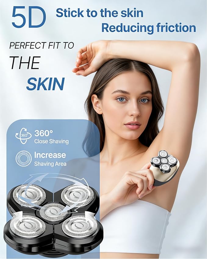 Electric Razors for Women, 5-in-1 Rechargeable Body Shaver - Waterproof Wet Dry Hair Remover - Trimmer for Lady Face Underarms Bikini,Lips,arms, Legs