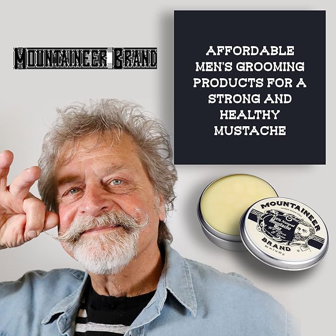 Mountaineer Brand Natural Mustache Wax | Citrus & Spice Scent | Made in West Virginia | Long Lasting Hold | Smooths, Conditons, Styles | Organic Moustache Balm | 2oz