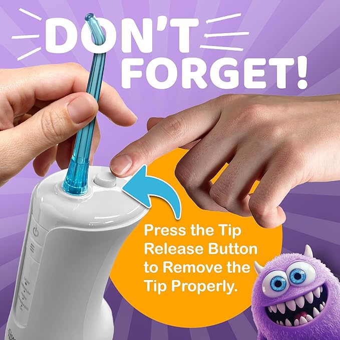 GuruNanda Kids Water Dental Flosser - 4 Flossing Modes, 4 Nozzles, 2-Min Smart Timer, Ages 6+, Monster Frens Theme, Portable Oral Care for Kids