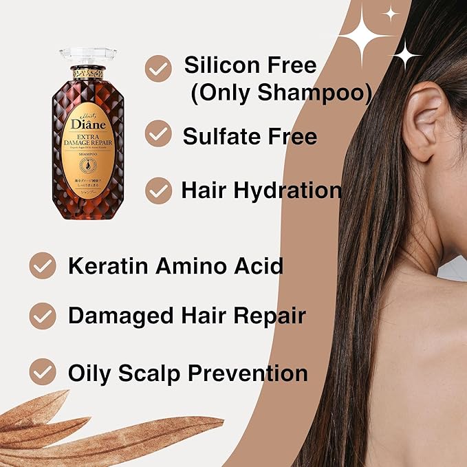 Moist Diane Hair Repair Shampoo and Conditioner for Women & Men, Argan Oil Shampoo and Conditioner Set with Herbal Oils, Collagen, Keratin& Ceramides in Japan, Silicone& Sulfate Free DAMAGE REPAIR
