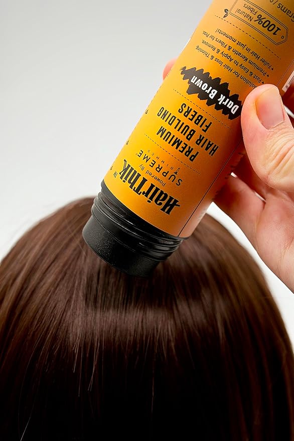 Supreme Trimmer Hair Building Fibers 8-in-1 Kit | 25G Keratin Fibers, Pump Nozzle, Hairline Cards, S&L Shaker, Brush, Wipes, Mirror | Conceal & Thicken Thinning Hair in Men & Women | Dark Brown
