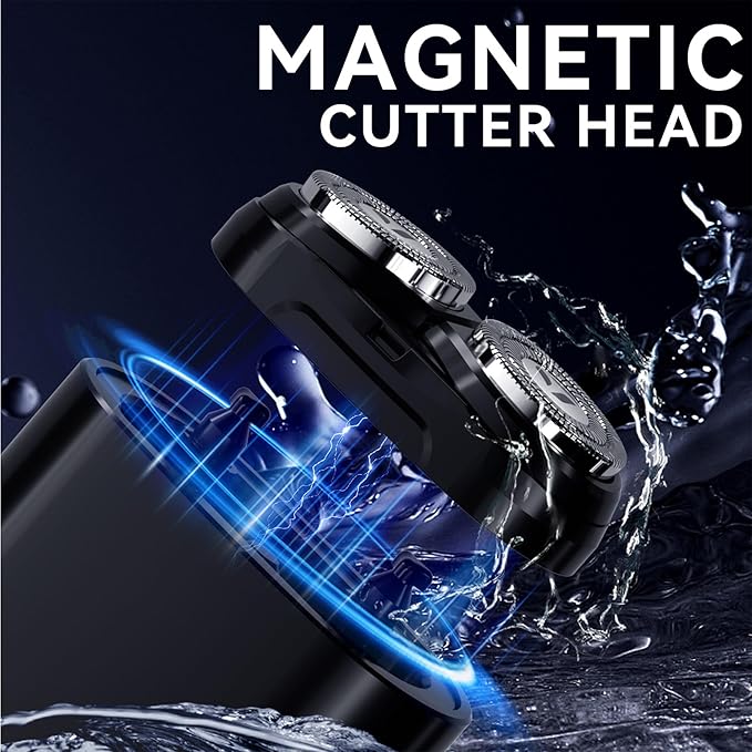 ENCHEN Mini Electric Shaver for Men, Portable Magnetic Dual-Head Rotary Pocket Electric Razor for Face, IPX7 Waterproof Wet & Dry, USB-C Rechargeable for Home, Car, Travel, K8,Black