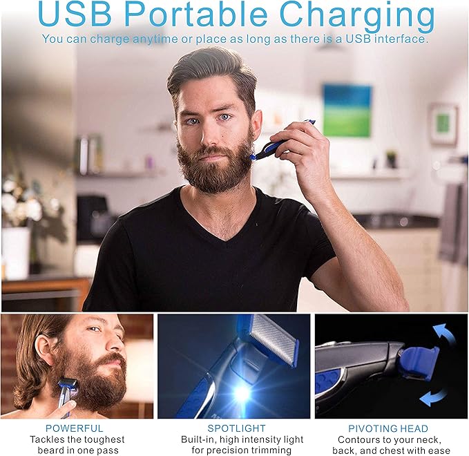 Mens Hair Trimmer & Body Shaver That Trims, Edges, Shaves, and Grooms-Beard Trimmer for Men Rechargeable Solo Shaver