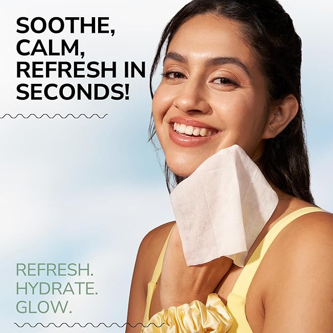 Cool + Glow Facial Towelettes Pack | 25 Cleansing Makeup Remover Wipes | Enriched with Jojoba Oil, Menthol & Hot Spring Water | Refreshing Post-Workout Skincare