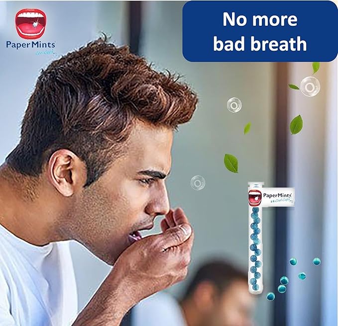PaperMints CoolCaps - Instant Fresh Breath Mints Sugar-Free, 5 x Tubes of 18 capsules. Extreme Bad Breath Treatment for Adults, Breath Freshener Pearls for Halitosis Treatment Keto-Friendly