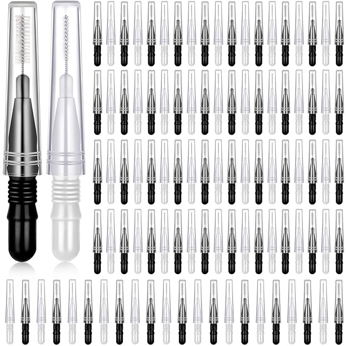 BBTO 100 Pcs Braces Dental Brush Flosser for Cleaner Interdental Brush Toothpick Tooth Flossing Head Oral Dental Toothpick Cleaners Cleaning Tool (Black, White)