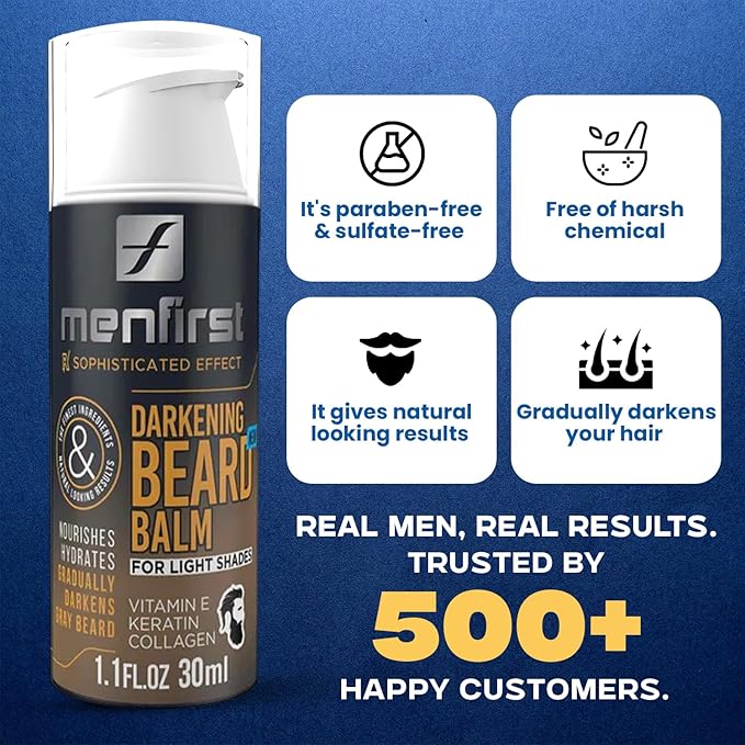 MENFIRST Darkening Beard Balm for Men with Sensitive Skin – Gray & White Hair Reducing Leave-In Conditioner with Keratin, Collagen & Vit. E – Light Shades – 1 Fl Oz (Pack of 1)